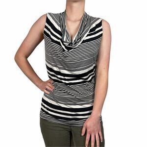 WORTHINGTON Black/Ivory Stripe Cowl Neck Top